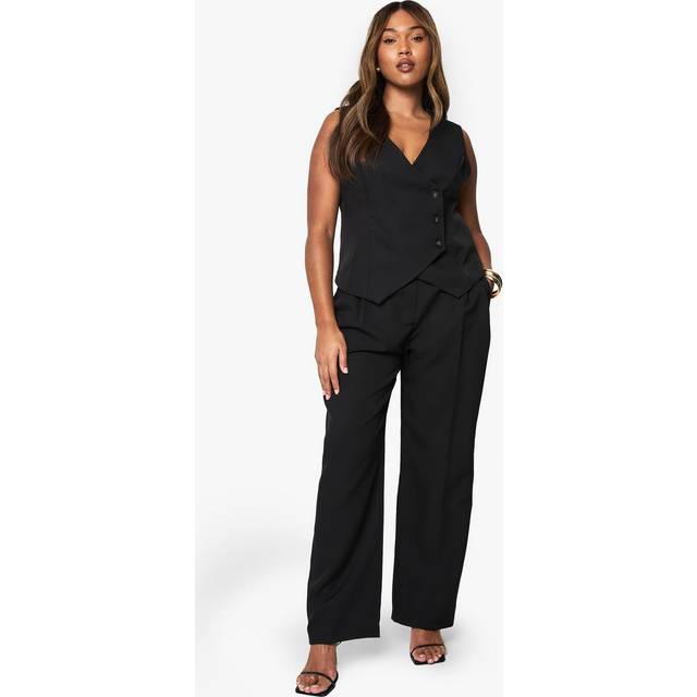 Womens Plus Pleated Woven Wide Leg Tailored Trouser - Black - 18