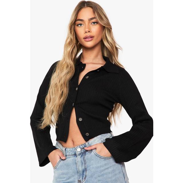 Womens Lightweight Collared Cardigan - Black - L