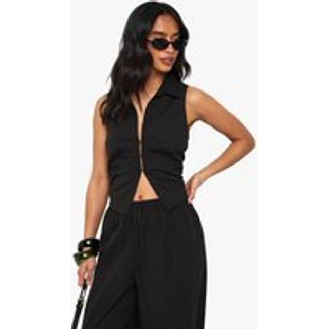 Womens Petite Cinched Waistcoat - Black - 8, Black