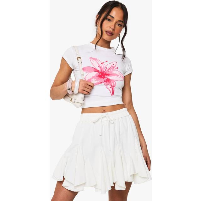 Womens Large Flower Fitted T-Shirt - White - M