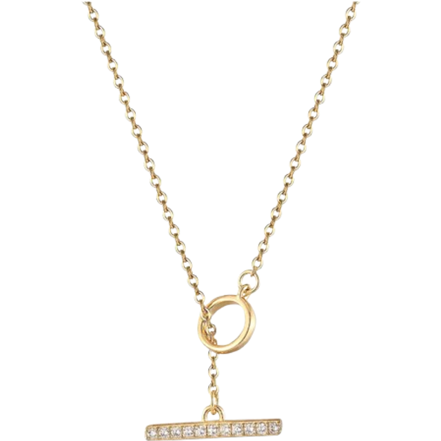 The Love Collection 9ct Gold Plated Sterling Silver Pave Lariat Bar Necklace, Gold, Women