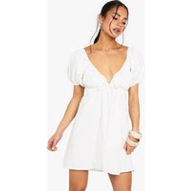Womens Cotton Poplin Smock Dress - White - 8