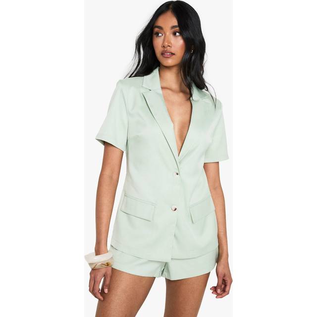 Womens Tailored Short Sleeve Structured Playsuit - Green - 16, Green