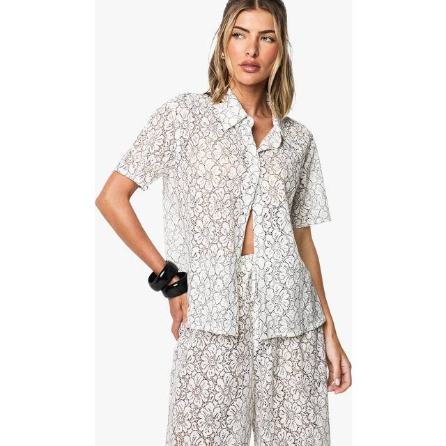 Womens Corded Lace Beach Shirt - White - L, White