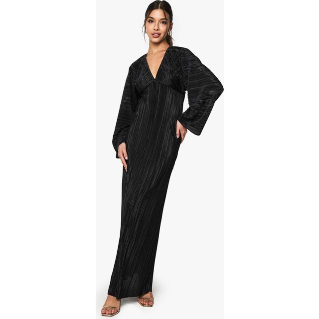 Womens Plisse Batwing Maxi Dress - Black - 10