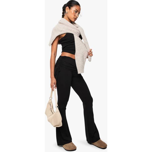 Womens Boohoo Basics Fold Over Waist Flare Legging - Black - 8, Black