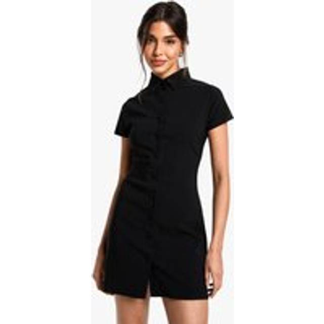 Womens Tailored Button Down Collared A-Line Mini Dress - Black - 18