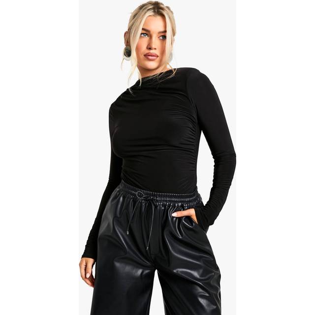 Womens Shoulder Pad Slinky Bodysuit - Black - 10, Black