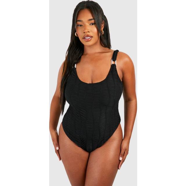 Womens Plus Square Neck Textured Swimsuit - Black - 18, Black