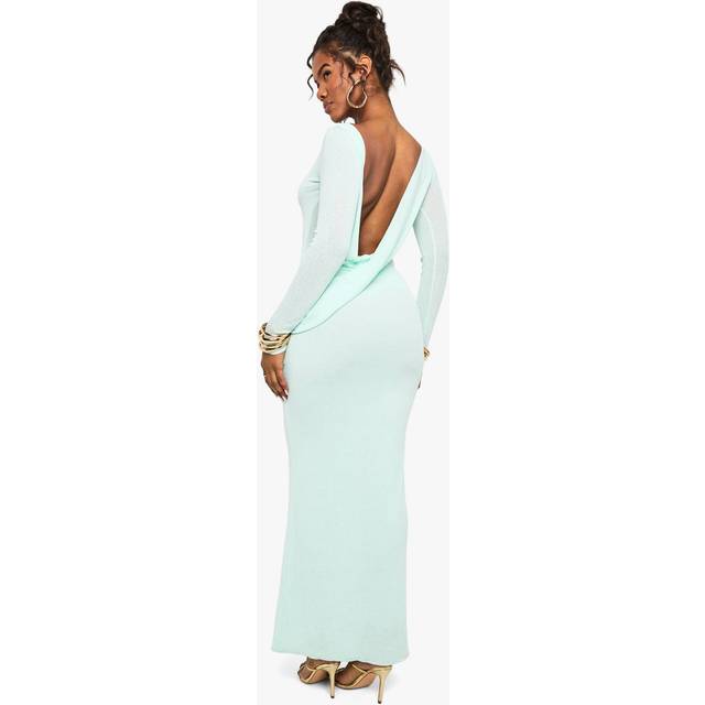Womens Drape Back Detail Long Sleeve Maxi Dress - Green - 16, Green
