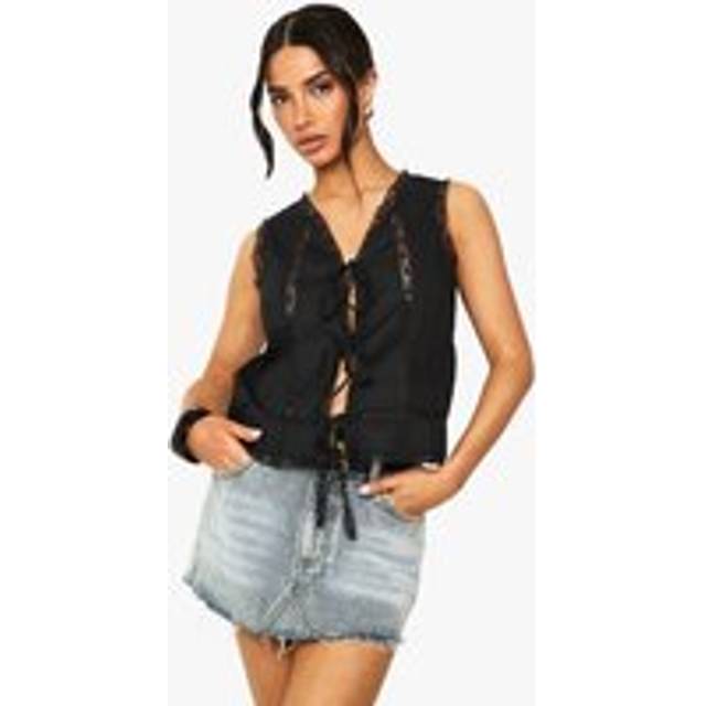 Womens Petite Lace Trim Cami - Black - 12, Black