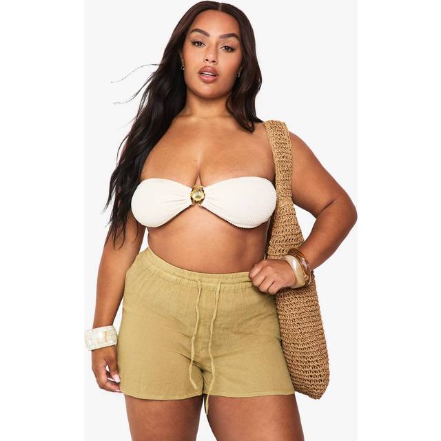 Womens Plus Cheesecloth Beach Shorts - Green - 28