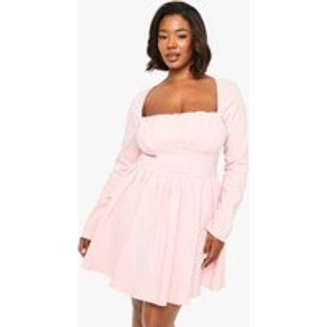 Womens Plus Bengaline Corset Long Sleeve Skater Dress - Pink - 18