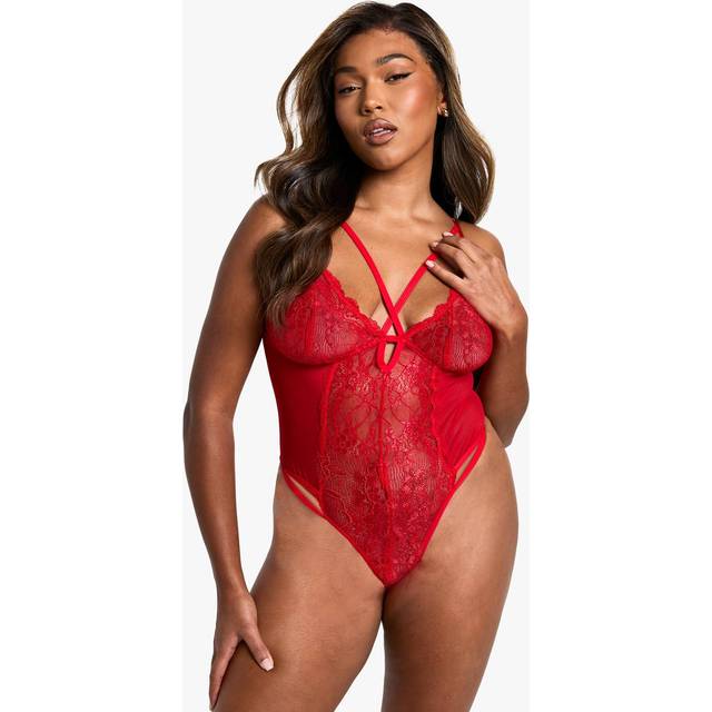 Womens Plus Red Cross Front Lace Cup Bodysuit - 20, Red