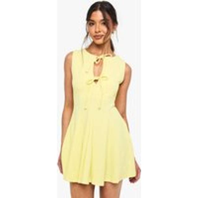 Womens Tie Front Skater Mini Dress - Yellow - 8, Yellow