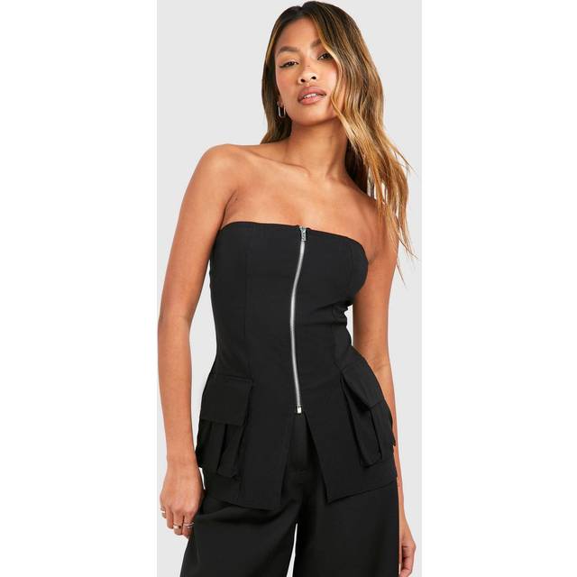 Womens Bengaline Longline Zip Through Corset - Black - 10, Black