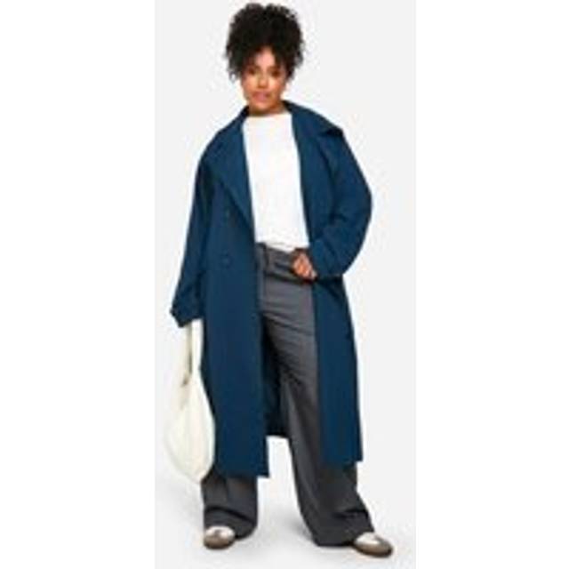 Womens Plus Belted Trench Coat - Navy - 28