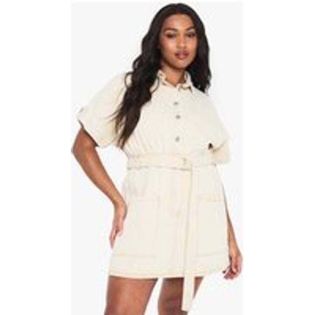Womens Plus Denim Utility Belt Shift Dress - Cream - 28, Cream