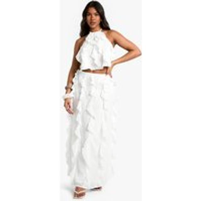 Womens Chiffon Ruffle Maxi Skirt - Ivory - 12