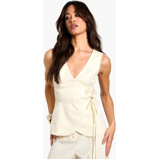 Womens Tall Linen Look Waistcoat - Ivory - 12