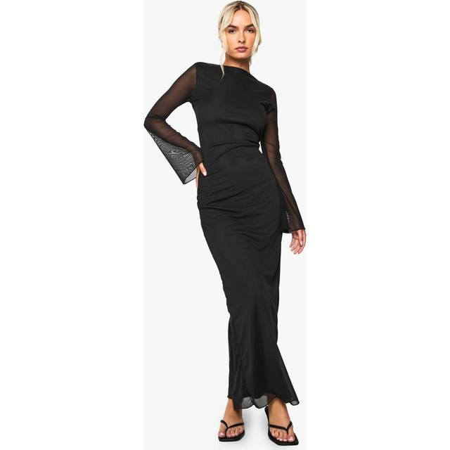 Womens Mesh Scoop Back Maxi Dress - Black - 10, Black