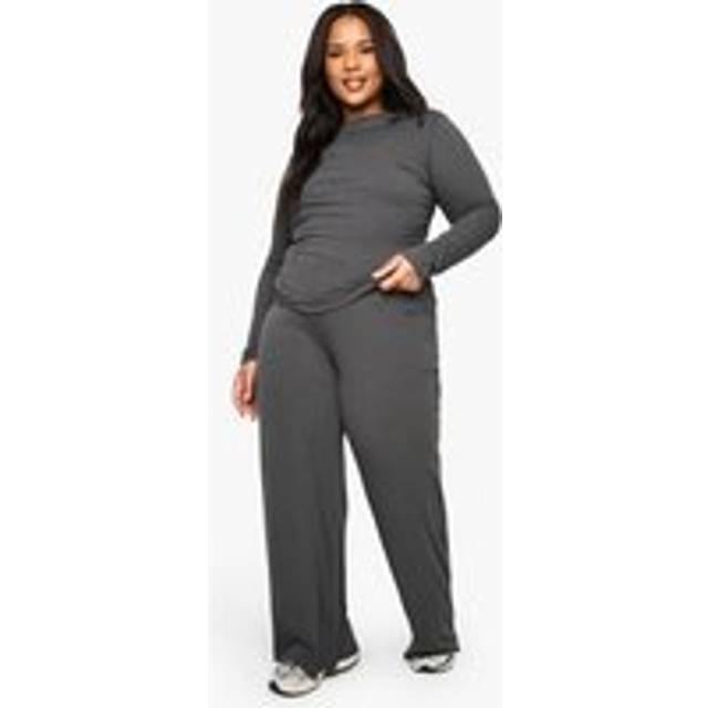 Womens Plus Soft Rib Wide Leg Trouser - Grey - 18