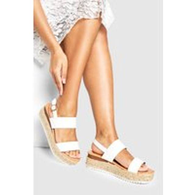 Womens Double Strap Espadrille Flatforms - White - 6