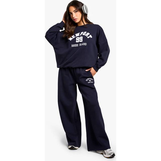 Womens Petite Embroidered Wide Leg Jogger - Navy - L, Navy