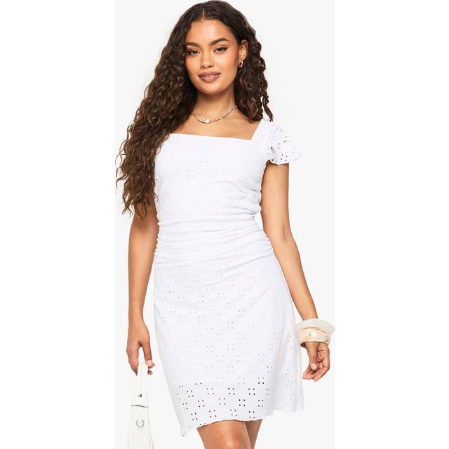 Womens Broderie Angel Sleeve Mini Dress - White - 14, White
