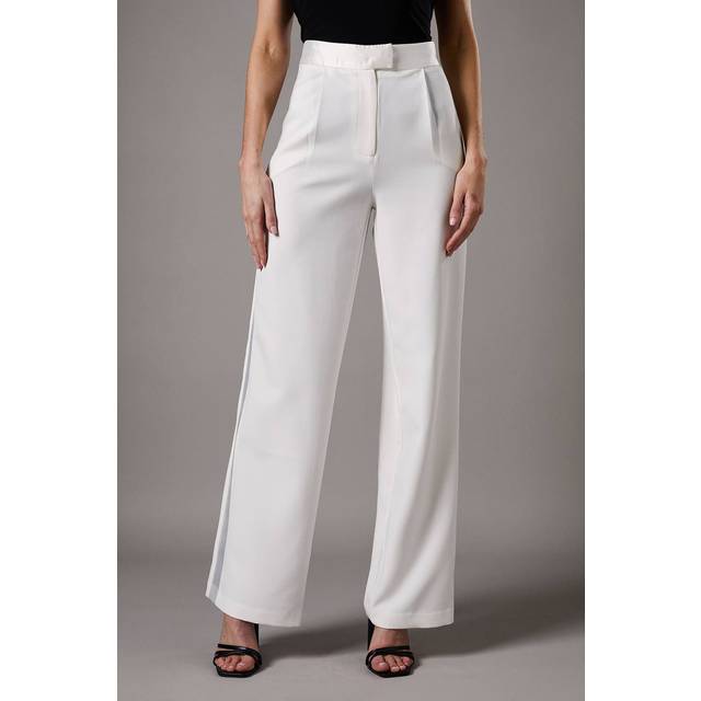 Satin Panel Wide Leg Trouser - White - 8