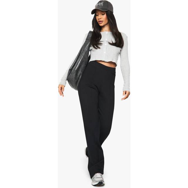 Womens Ponte Pintuck Slim Flare Trousers - Black - 14