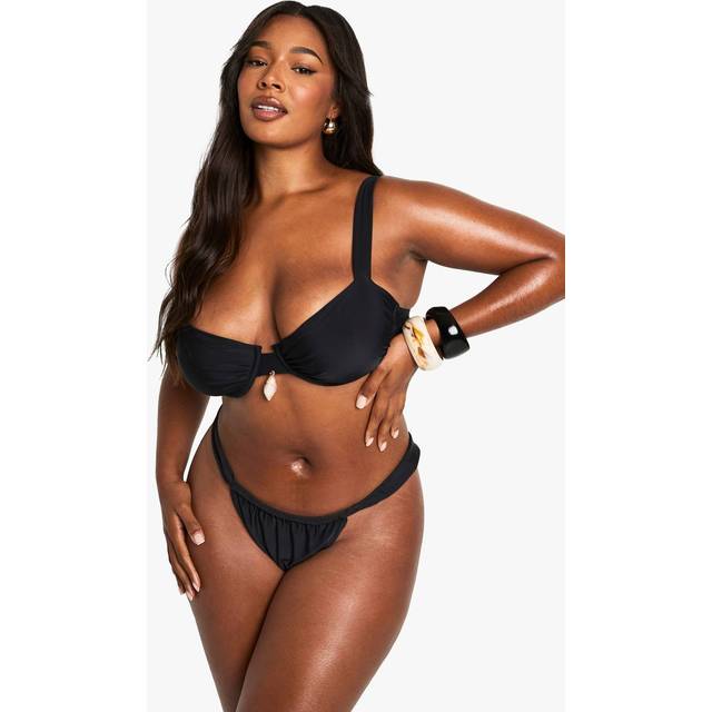 Womens Plus Shell Trim Underwire Bikini Top - Black - 18, Black