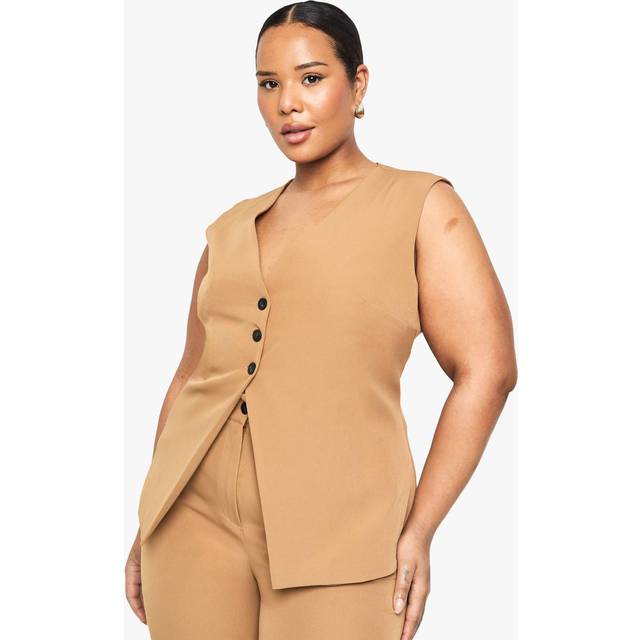 Womens PLUS CINCHED WAIST WAISTCOAT - Beige - 24