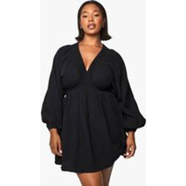 Womens Plus Cheesecloth Blouson Sleeve Skater Dress - Black - 18, Black