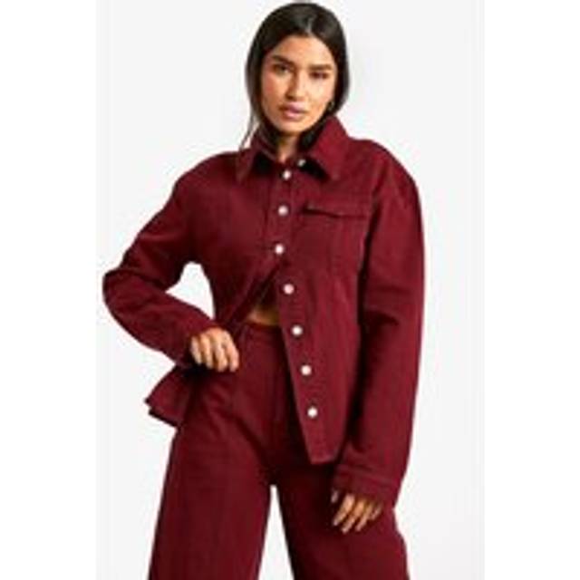 Womens Tall Cherry Wash Fitted Waist Denim Shirt - Red - 6, Red