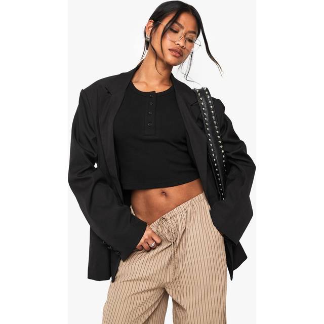 Womens Button Detail Vest Vest Top - Black - 16, Black