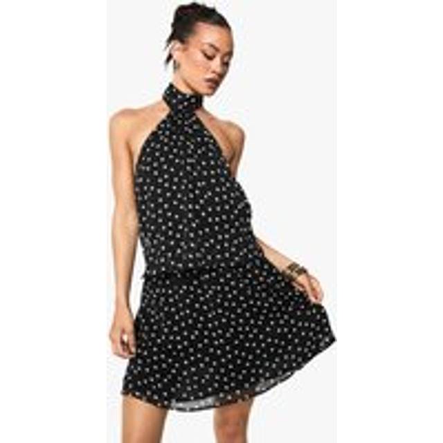 Womens Tall Polka Dot Chiffon Scarf Detail Mini Dress - Pink - 16