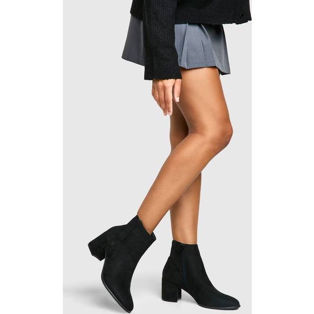 Womens Block Heel Ankle Faux Suede Shoe Boots - Black - 3, Black