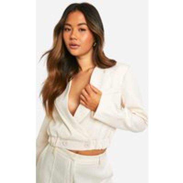 Womens Elasticated Waist Tailored Longline Bomber - Cream - 6, Cream