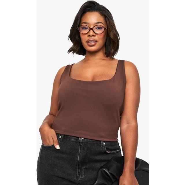 Womens Plus Sculpt Scoop Neck Vest Top - Brown - 18, Brown