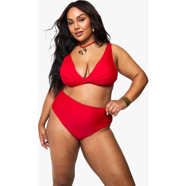 Womens Plus Tummy Control Bikini Bottoms - Red - 26