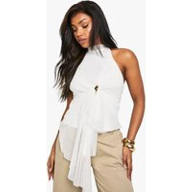 Womens Mesh High Neck Trim Detail Drape Top - Cream - 14, Cream