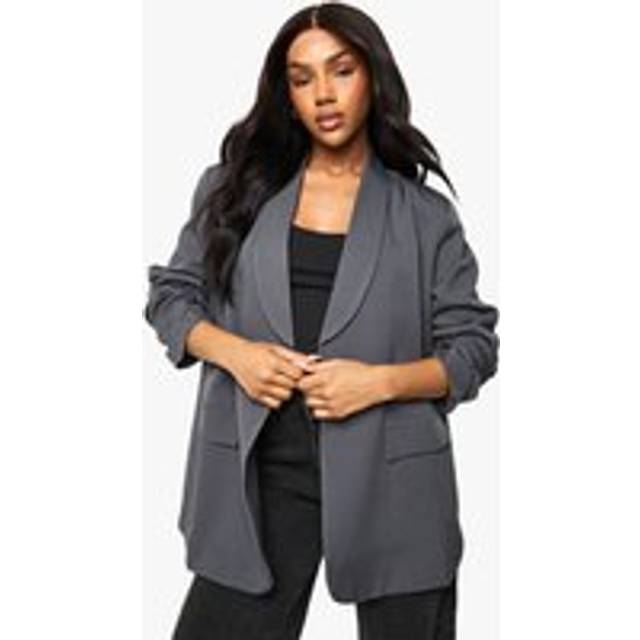 Womens Plus Woven Double Breasted Oversized Blazer - Grey - 26, Grey