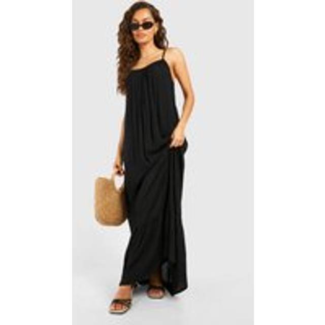 Womens Strappy Cheesecloth Maxi Dress - Black - 8, Black