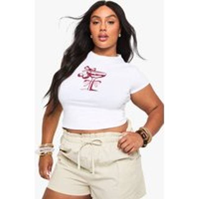 Womens Plus Cocktail Bow Fitted T-Shirt - White - 20, White
