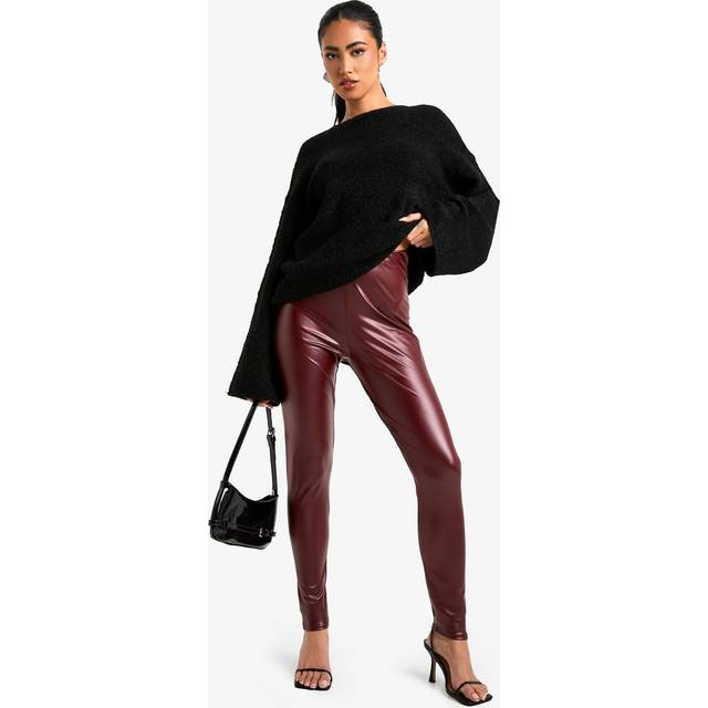 Womens High Waisted Pu Leggings - Red - 10, Red
