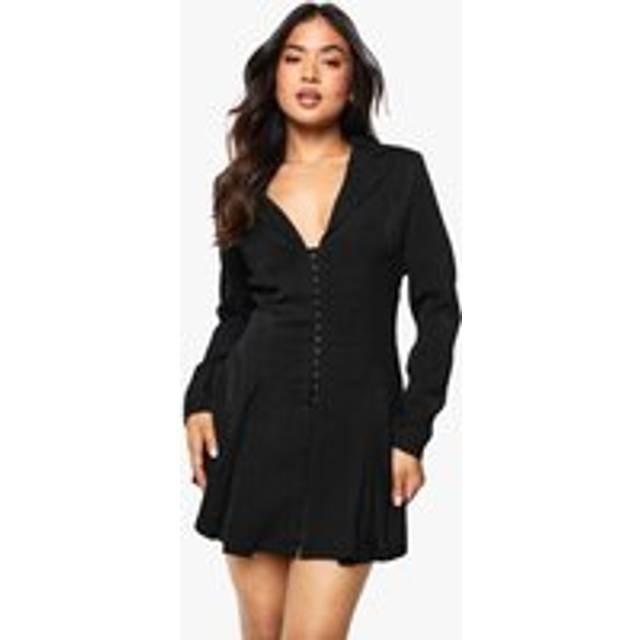 Womens Petite Tailored Hook & Eye Detail Cinched Waist Blazer dress - Black - 12