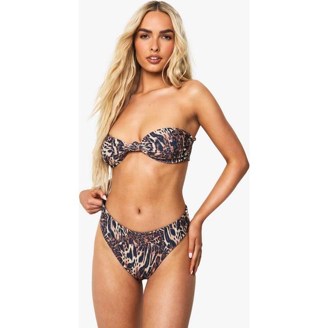 Womens Petite Swimwear Essentials Leopard High Waist Brief - Brown - 10, Brown