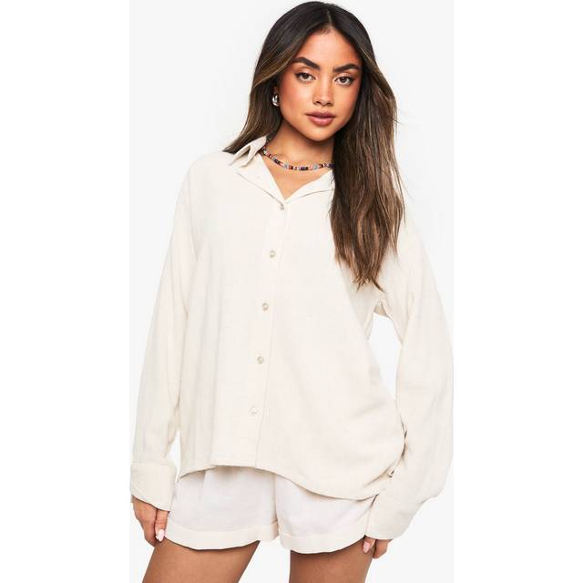 Womens Linen Look Oversized Shirt - Cream - 8, Cream