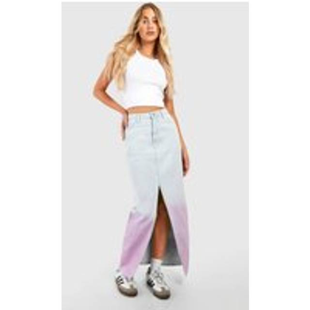 Womens Ombre Split Front Denim Midaxi Skirt - Light Blue - 10